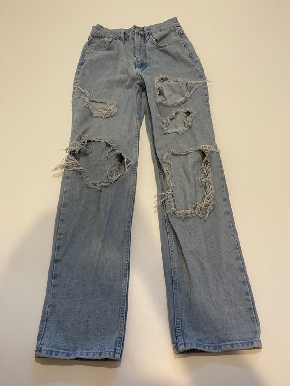 BDG Distressed Light Blue High Rise Baggy Straight-Leg Jeans